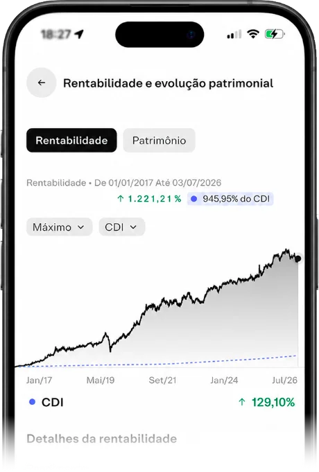 App da Suno mostrando a rentabilidade da carteira