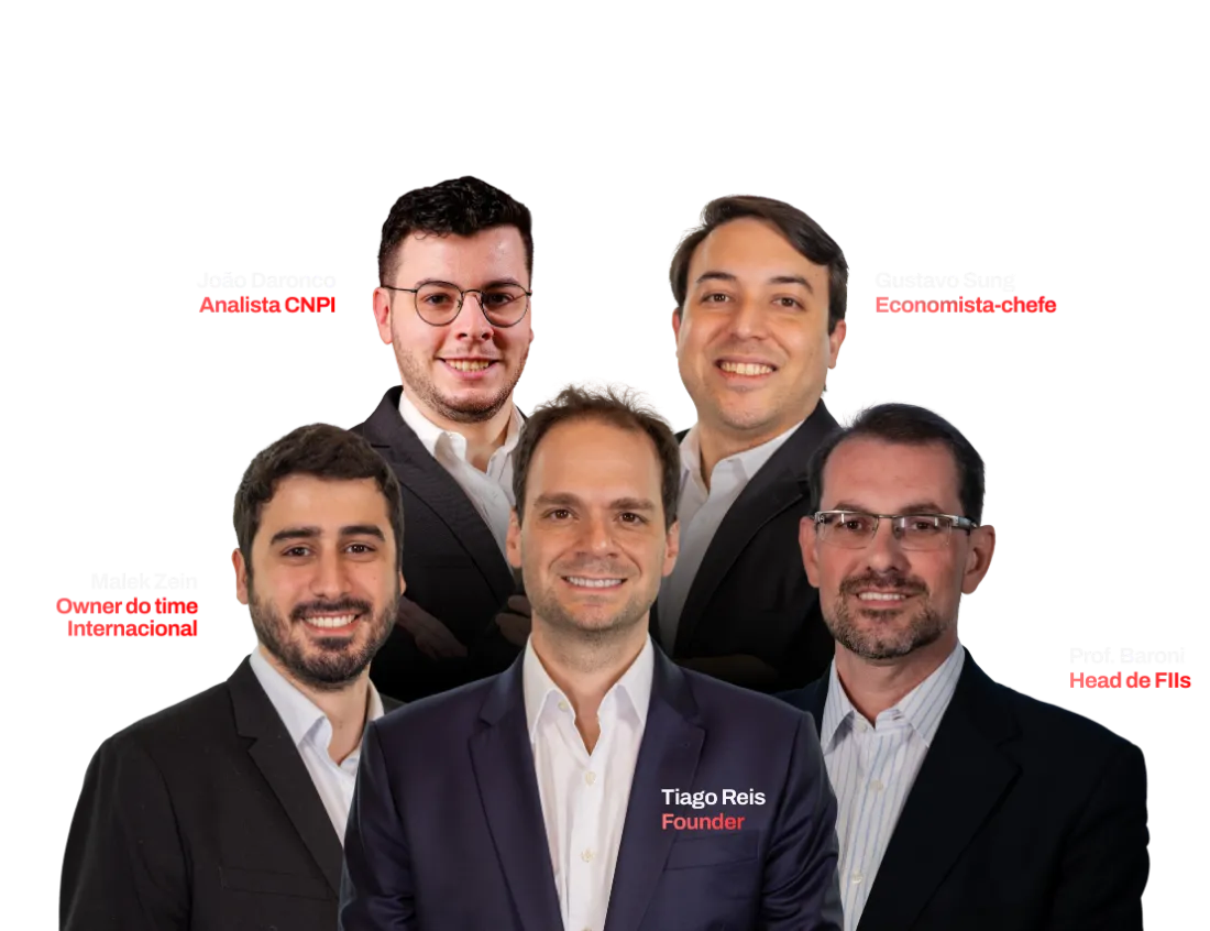 Time de analistas da Suno: João Daronco, Gustavo Sung, Malek Zein, Tiago Reis e Prof. Baroni