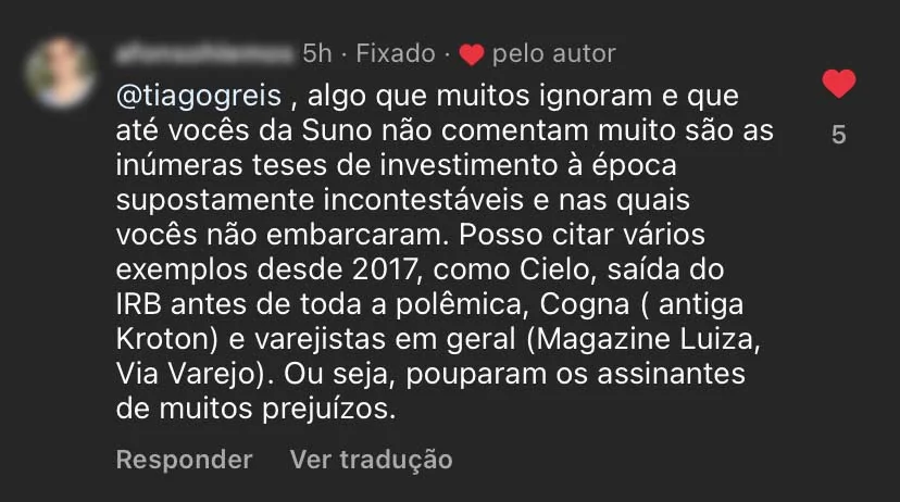 Depoimento: teses em que vocês não embarcaram pouparam os assinantes de muitos prejuízos