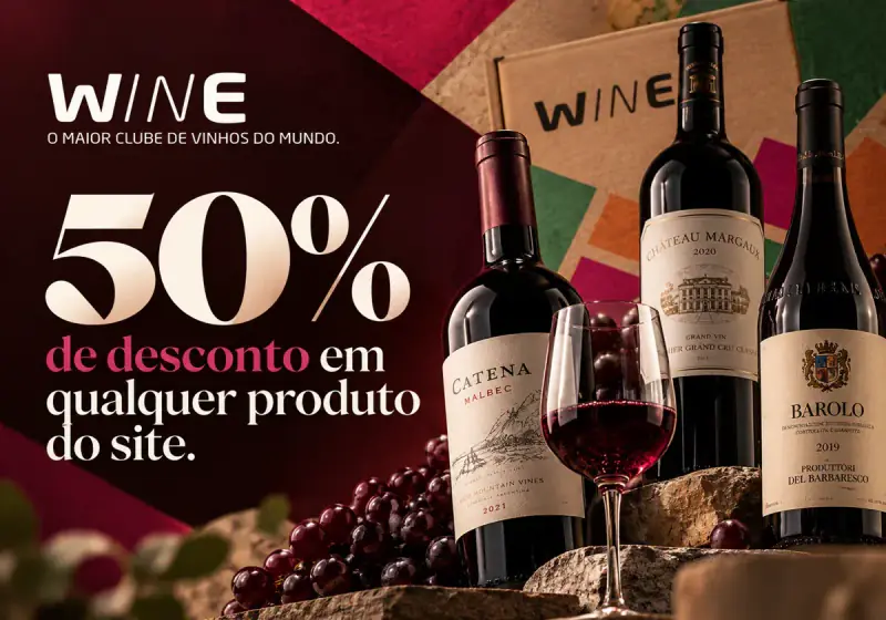Wine: 50% de desconto em qualquer produto do site.