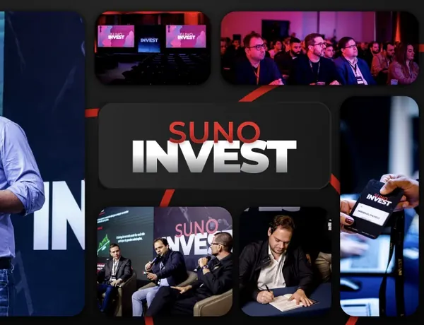 Fotos do evento Suno Invest com o logo no centro